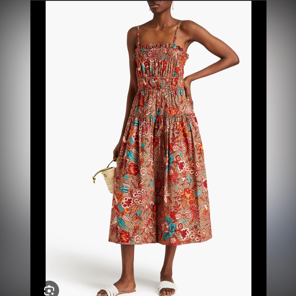 Ulla Johnson Lisbet Brown Midi Sundress with Spaghetti Straps - Picture 6 of 12